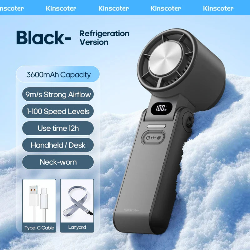 Breezivo Mini Ventilator | Ice-Cool Funktion & 3600mAh Akku | Faltbar & Leicht | Blau