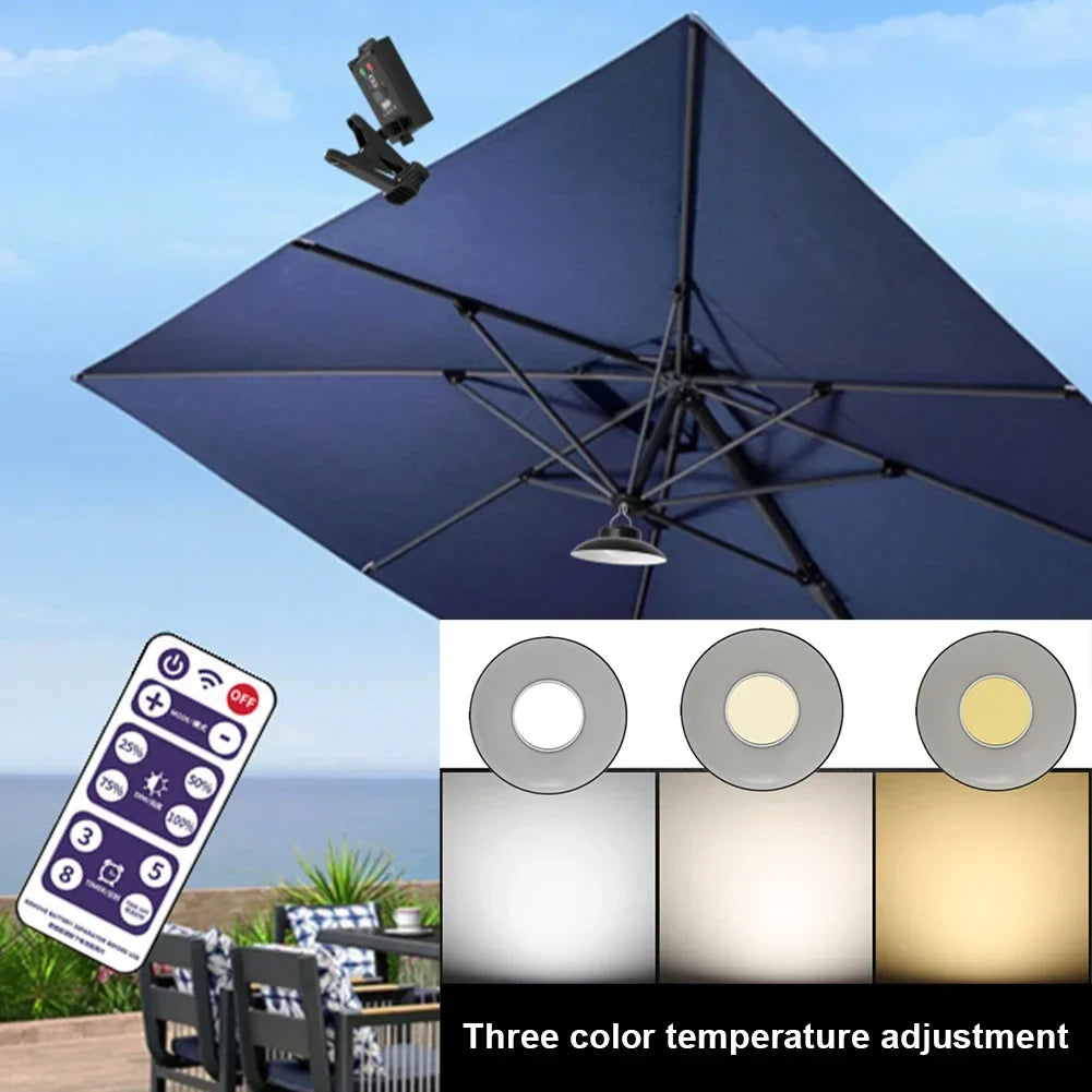 SunGlow Schirmlicht | Solar- & USB-Betrieb | 3 Lichtmodi | Für Garten & Terrasse
