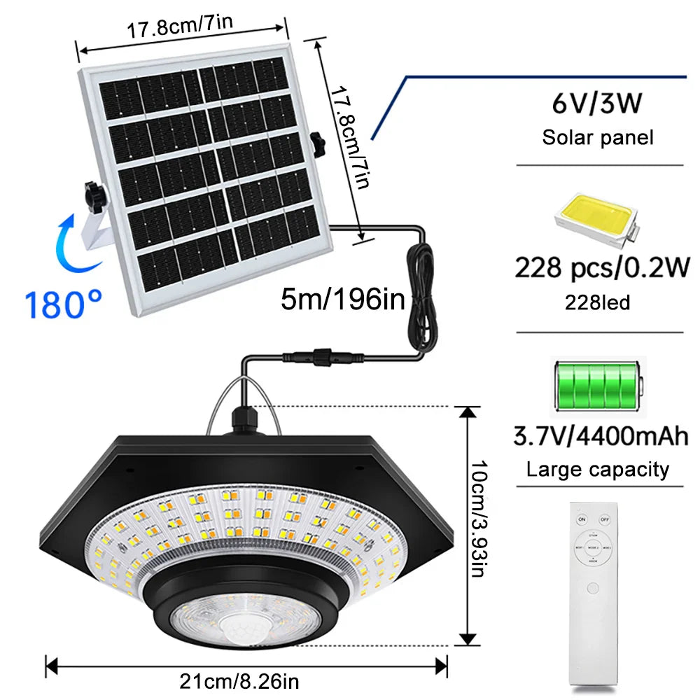 SoluxBeam Solar LED Lampe | 1200 Lumen | 228 LEDs | Bewegungsmelder & Fernbedienung | IP65