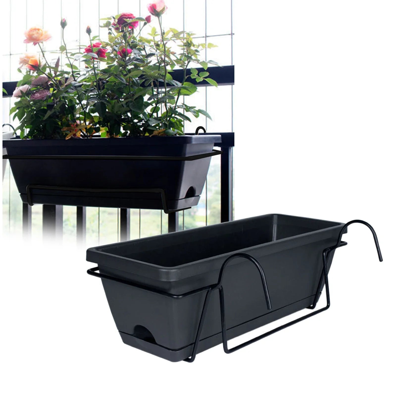 Florivo Balkonkasten | Mit Abtropfschale & Rack | 6L Volumen | Ohne Bohren