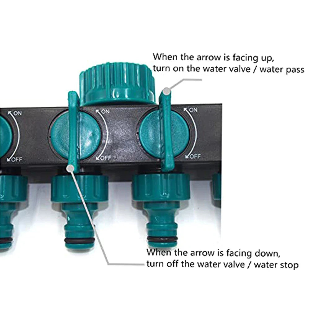 AquaSplit 4-Wege-Verteiler | Für ½", ¾", 1" Gewinde | Robustes Design | Grün-Schwarz