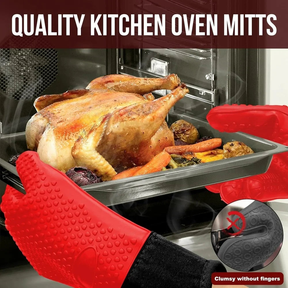 SafeGrill Silikon-Grillhandschuhe | Hitzebeständig & Rutschfest | Mit Baumwollfutter | 260°C Schutz