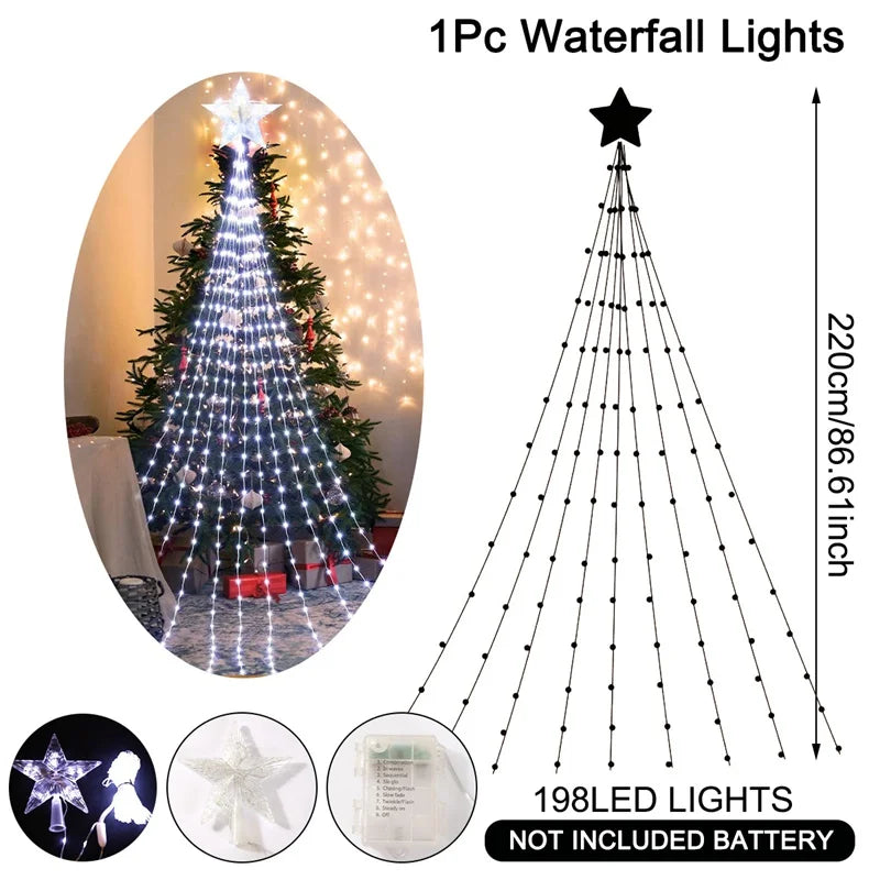 LED Stern Wasserfall StellaCascade | 198 LEDs | 2,2 m | Warmweiß / Weiß / Mehrfarbig | USB- und Batteriebetrieben | Weihnachts- & Silvesterdekoration