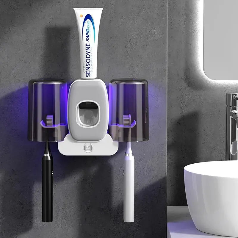 Steriluva UV-Halter | Zahnbürsten-Sterilisation Für Die Ganze Familie | Automatischer Spender | USB-Ladung | Wandmontage Ohne Bohren