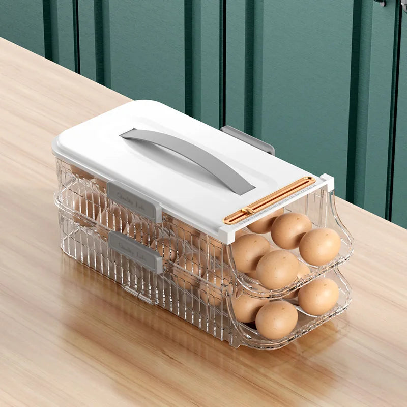 FridgeEase | Automatischer Eier-Rollmechanismus | Stapelbar & Transparent | Für Ordnung im Kühlschrank