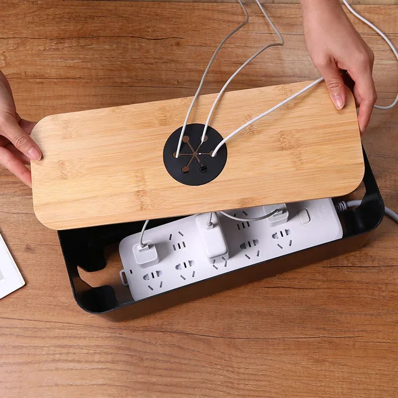 TidyBloc Kabel Organizer | Holz-Optik & Kunststoff | Für Schreibtisch & Zubehör | Kompakte Aufbewahrungsbox