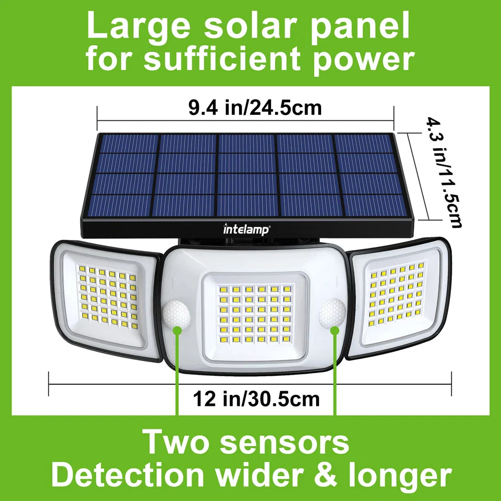 SolarGuard | 270° LED Sicherheitsstrahler | 1200 Lumen | 3 Bewegungsmelder Köpfe