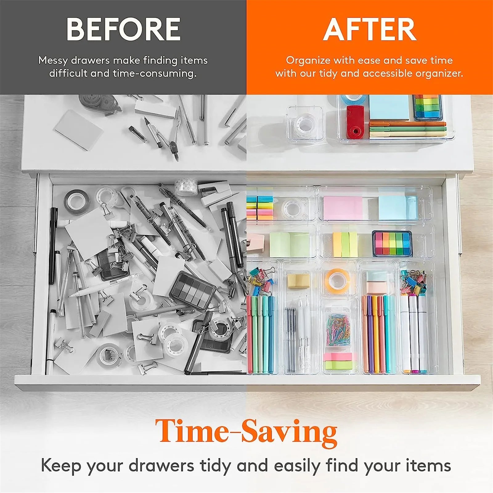 Clearyx Organizer Set | 18-teilig Transparent | Modular & Stapelbar | Für Bad, Küche & Büro