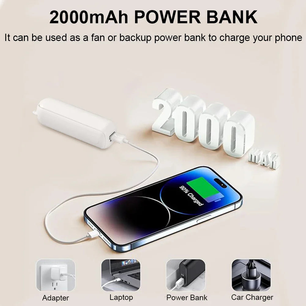 AirNova | Mini-Handventilator | 3 Windstufen | Integrierte Powerbank