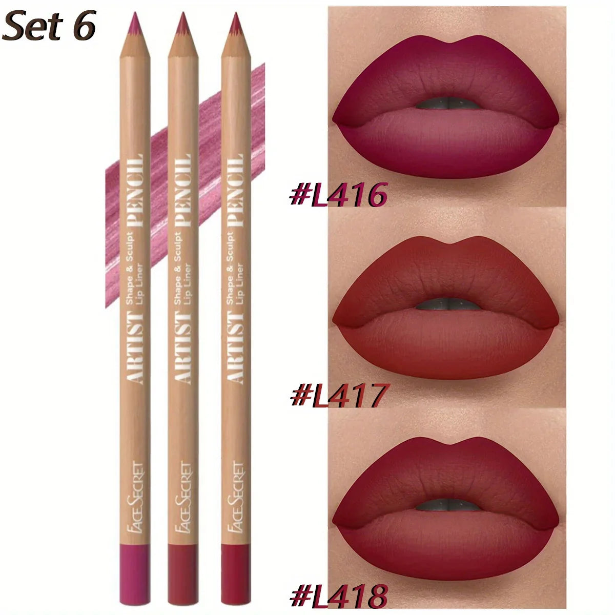 LuxeLips | 3er Set Lippenkonturenstift & Lippenstift | Matt & Wasserfest | Samtiges Finish für Perfekte Lippen
