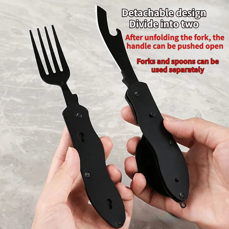 TrailTool 3-in-1 Besteck | Klappbar & Robust | Edelstahl mit Griff | Für Camping & Outdoor