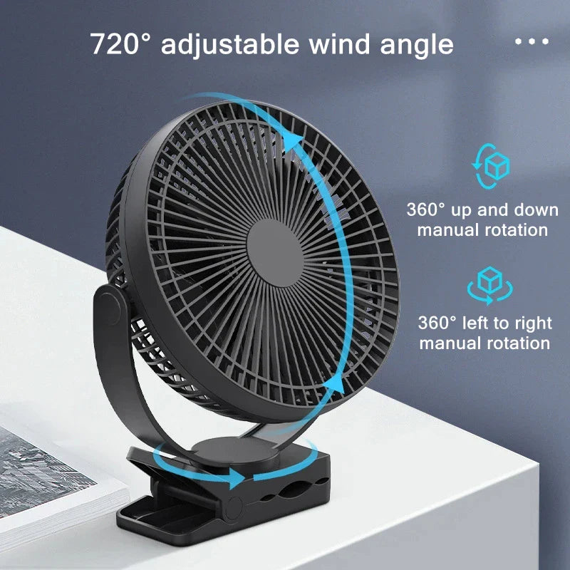 AerisClip Akku-Ventilator | 360° Rotation | 10000mAh | Mit Clip & USB-C
