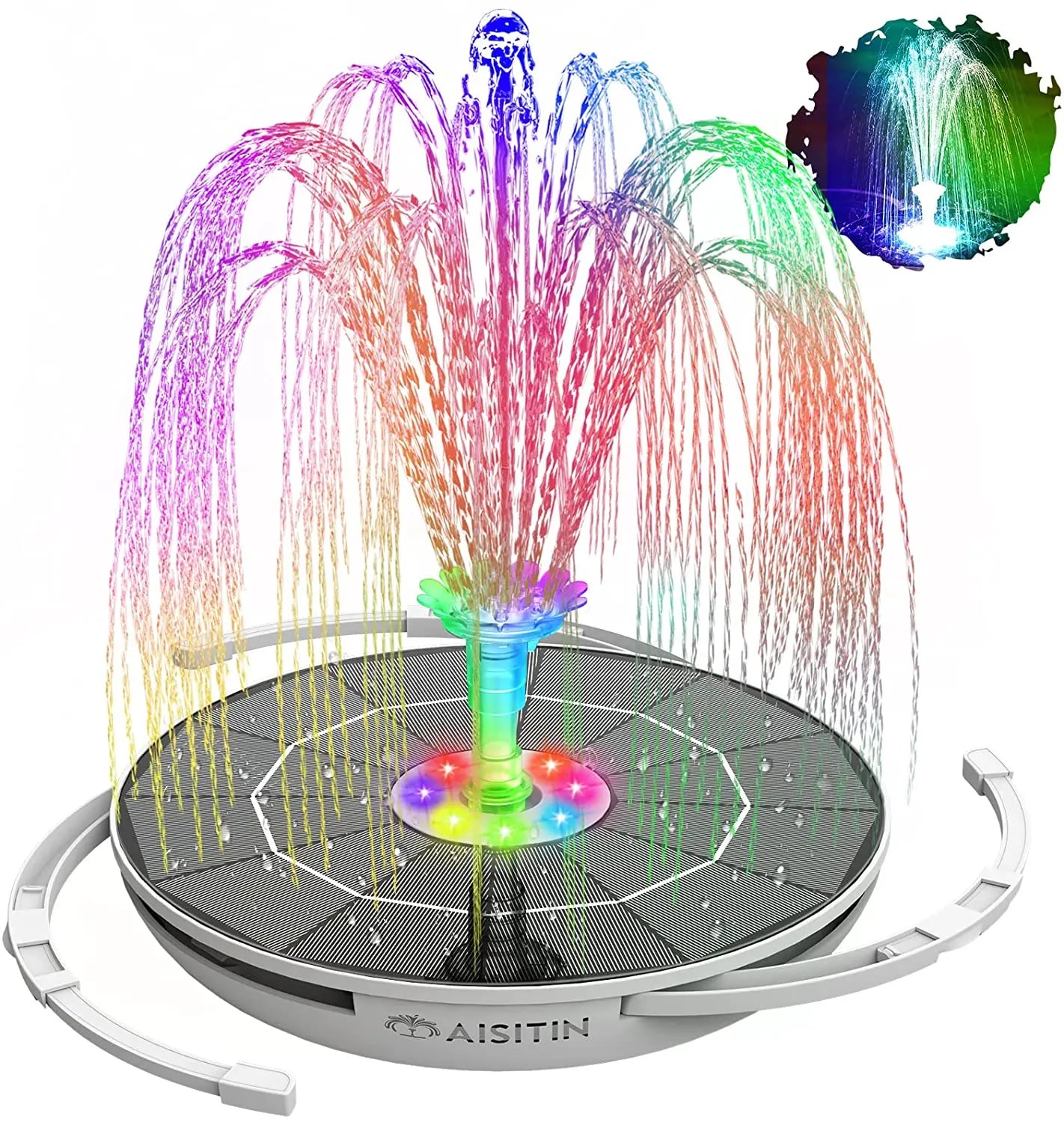 AquaGlow Fountain | Solar Springbrunnen mit LED-Beleuchtung | 16 Düsen & 5000mAh Akku