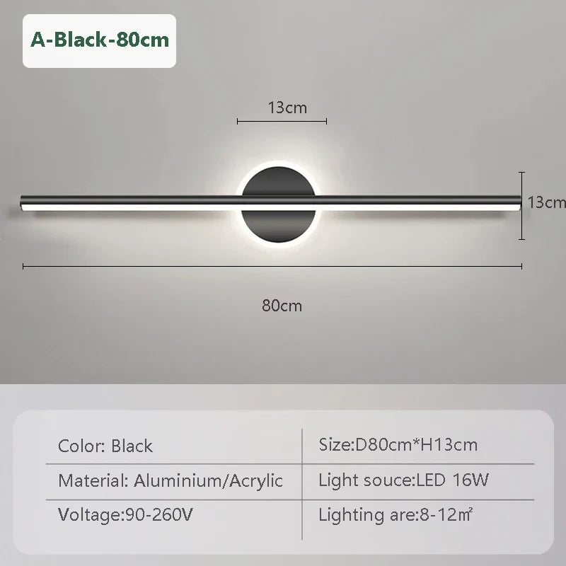 LED-Wandleuchte LineaLux | Schwarz und Gold | 40/60/80 cm | Warm-, Kalt- & Dreifarbenbeleuchtung | Zeitgenössische Spiegel- & Wandleuchte