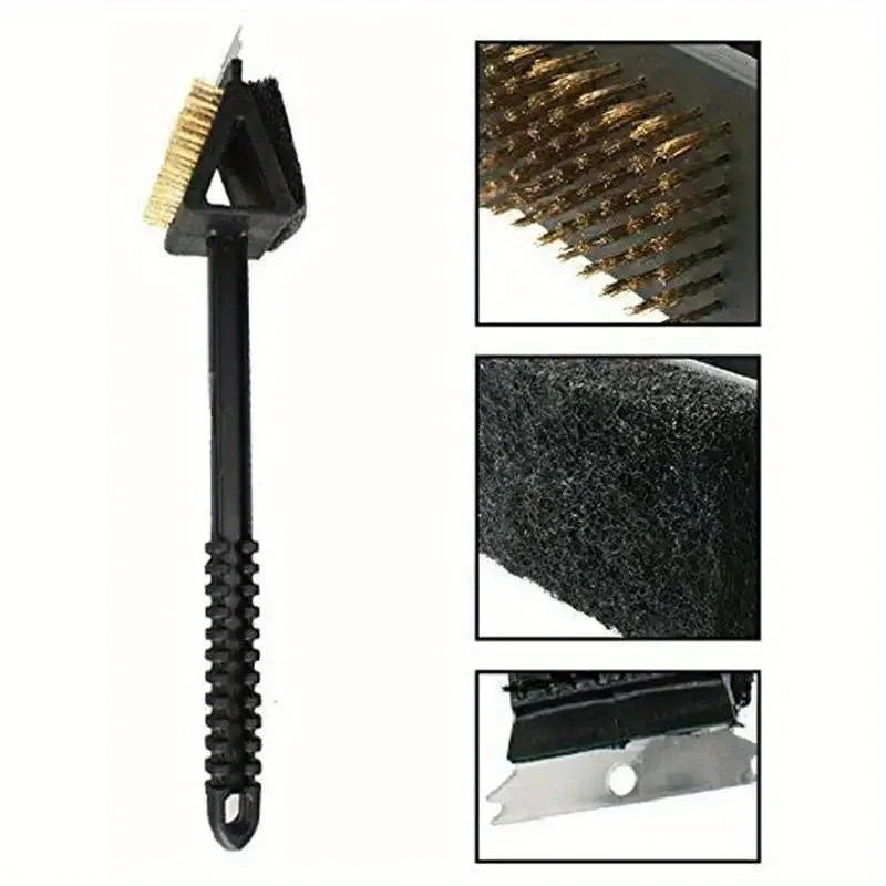 GrillPro CleanMaster | 3-in-1 Grillbürste | Langer Griff | Kupferdraht, Metallschwamm & Schaber