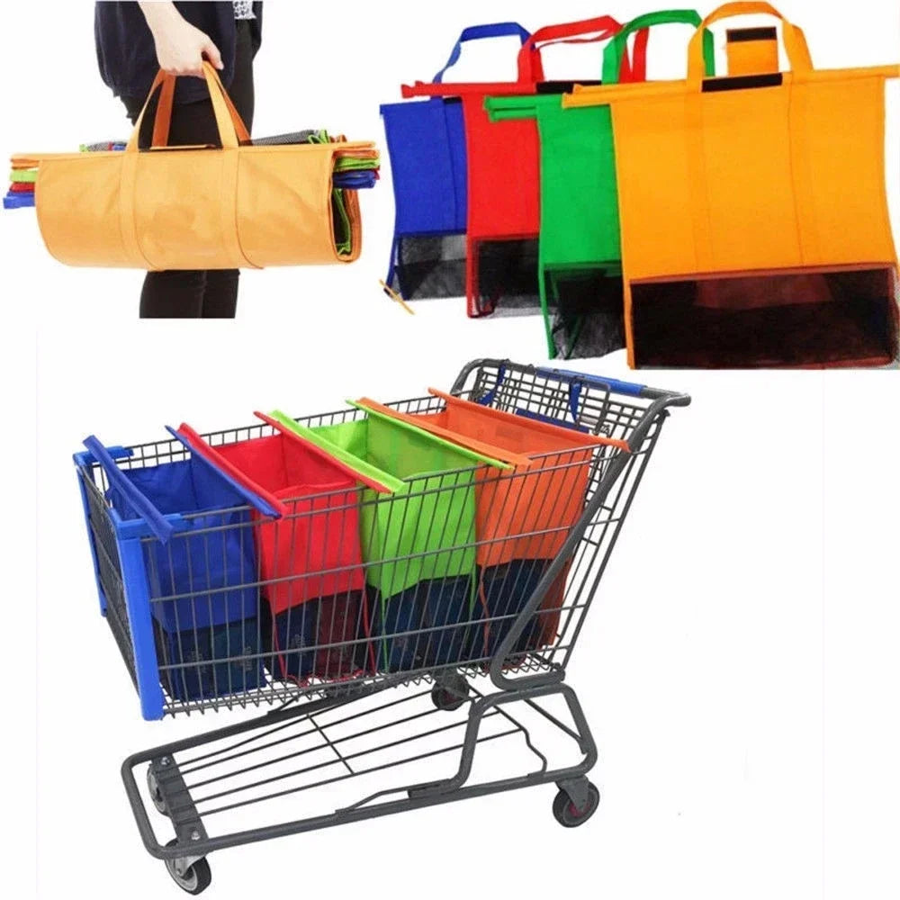 EcoCarry | 4er-Set faltbare Einkaufstaschen für Trolley | Robust, platzsparend & wiederverwendbar | Für Supermarkt, Wochenmarkt & Alltag