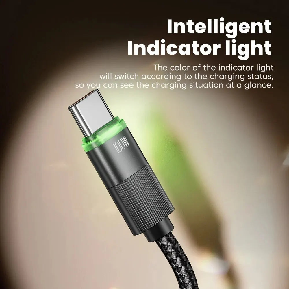 PowerLinx USB-C Kabel | 100W Schnellladen | Spiralkabel mit LED | 1,8m Dehnbar & Robust