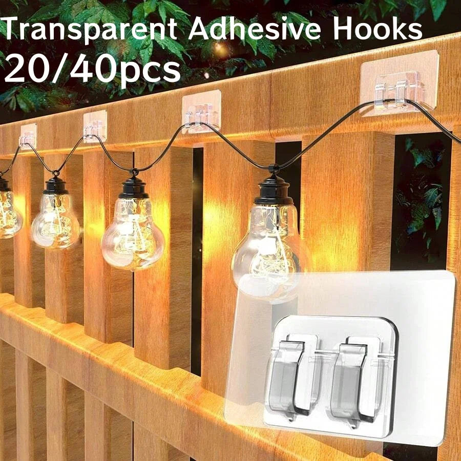 StickHold Clear Hooks | Selbstklebend & Transparent | Für Kabel, Lichterketten & Deko
