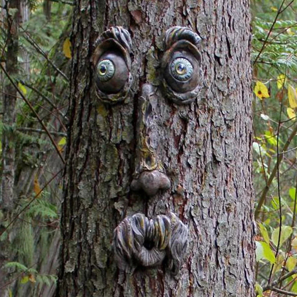 Treelino Baumgesicht | Handbemalte Gartendeko | Witziges Harzgesicht | Für Baum & Wand