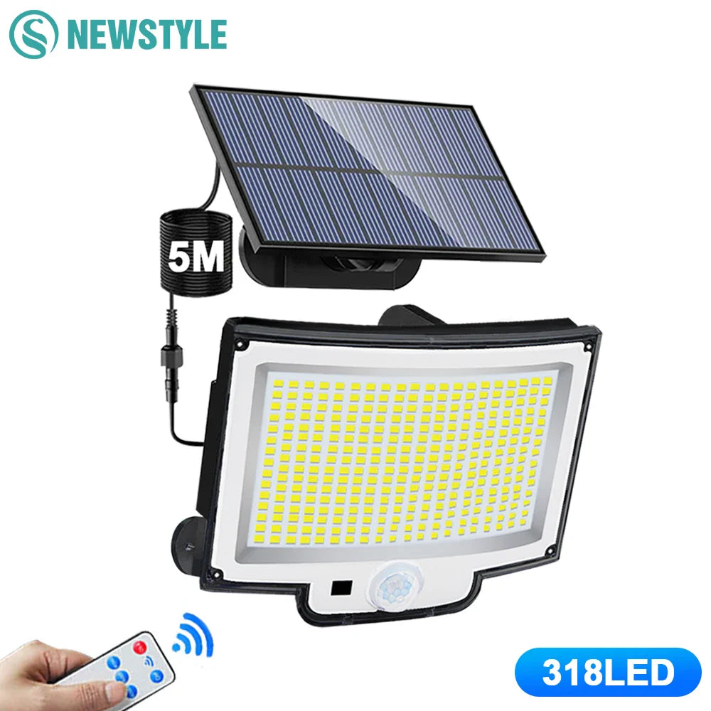 Solarleuchte SunSentinel | 318 LEDs mit Bewegungssensor | 3 Modi & IP65 Schutz | Für Garten, Terrasse & Zaun