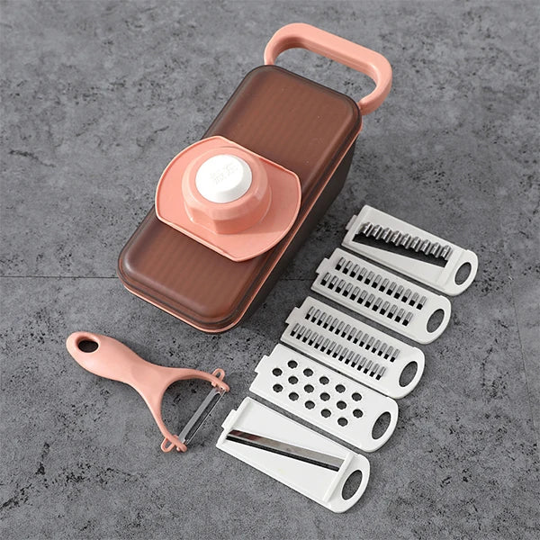 ChefMate | Multifunktionaler Gemüseschneider | 5 Edelstahl-Einsätze, rutschfest & BPA-frei | Schneiden, Hobeln, Reiben & Würfeln in der Küche