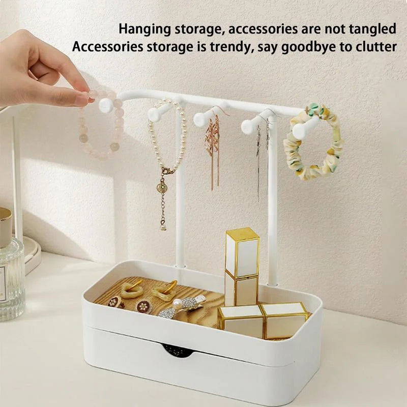 JewelHaven | Eleganter Schmuck-Organizer mit Holzablage | Für Ohrringe, Ketten & Ringe | Dekorativ & Praktisch