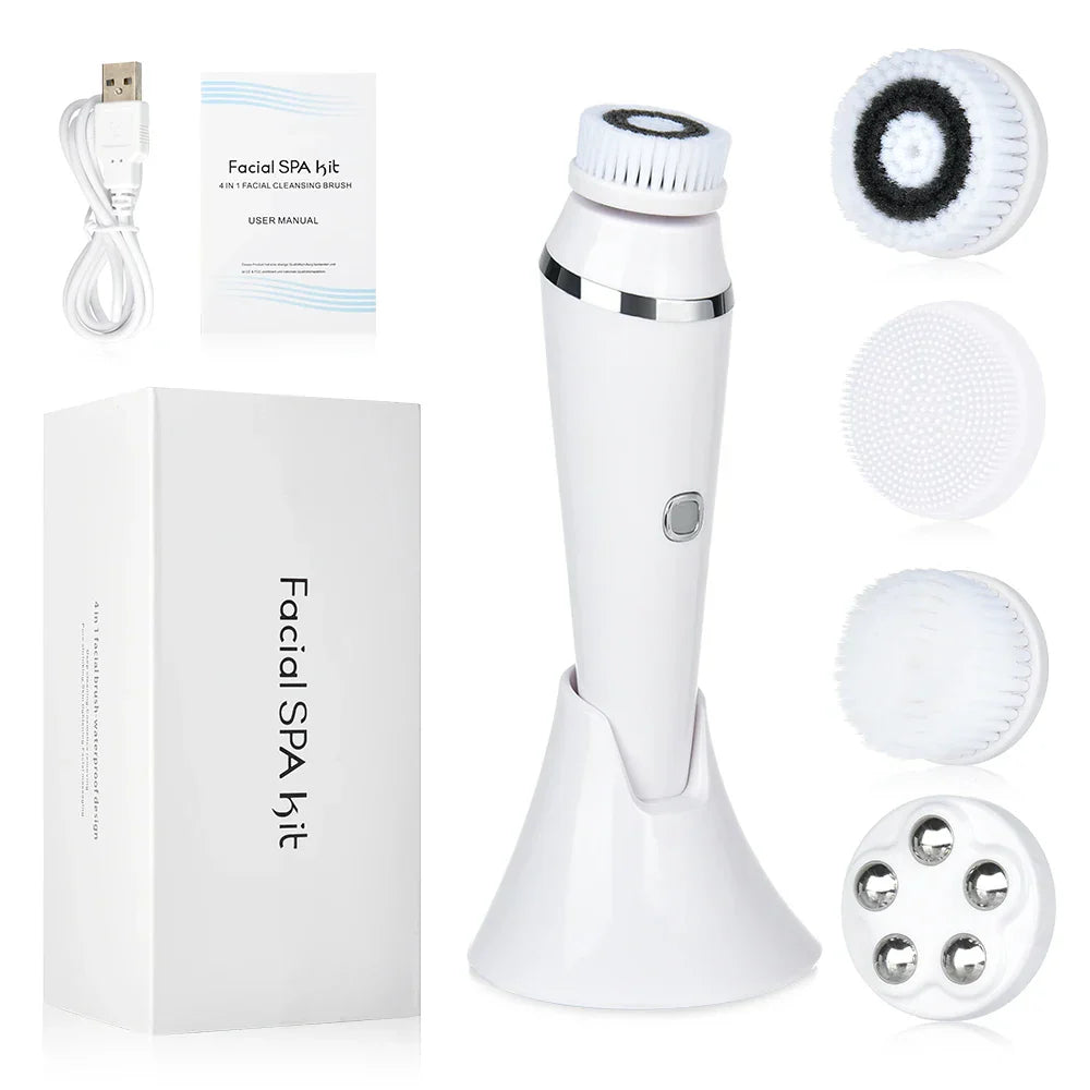 SkinAura | 4-in-1 Gesichtsreinigungs- & Massagegerät | 3 Intensitätsstufen, USB-aufladbar & kompakt | Tiefenreinigung, Peeling & Pflege zuhause & unterwegs