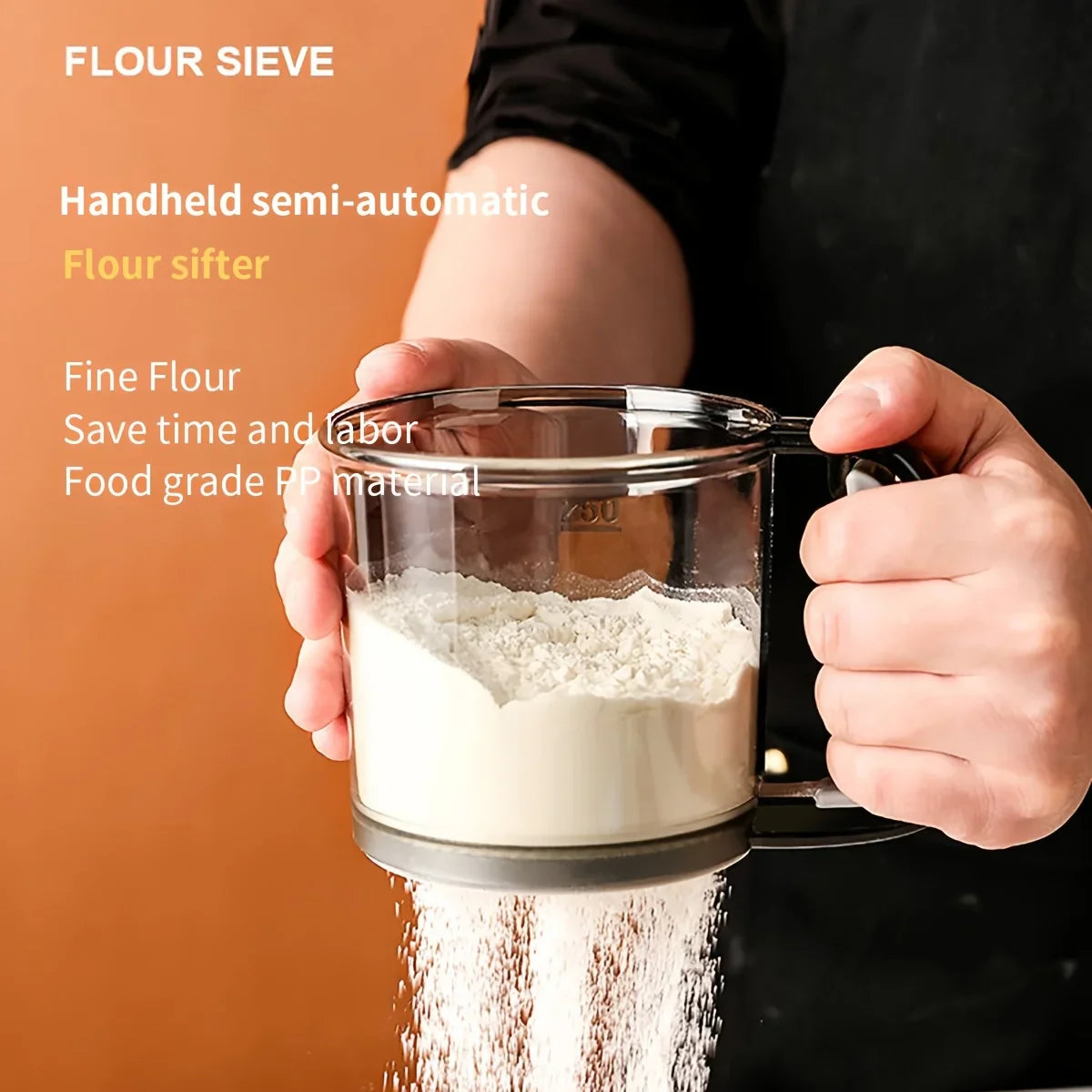 BakePro | Halbautomatisches Mehlsieb mit Quetschgriff | Doppelsieb für feines Mehl & Puderzucker | 2er-Set