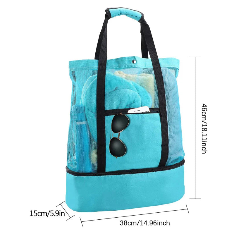 Breezora 2-in-1 Strandtasche | Mit Kühlfach & Netzbereich | Sandfrei & Wasserdicht | Ideal für Urlaub & Familienausflüge | Faltbar & Leicht