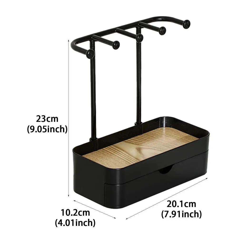 JewelHaven | Eleganter Schmuck-Organizer mit Holzablage | Für Ohrringe, Ketten & Ringe | Dekorativ & Praktisch