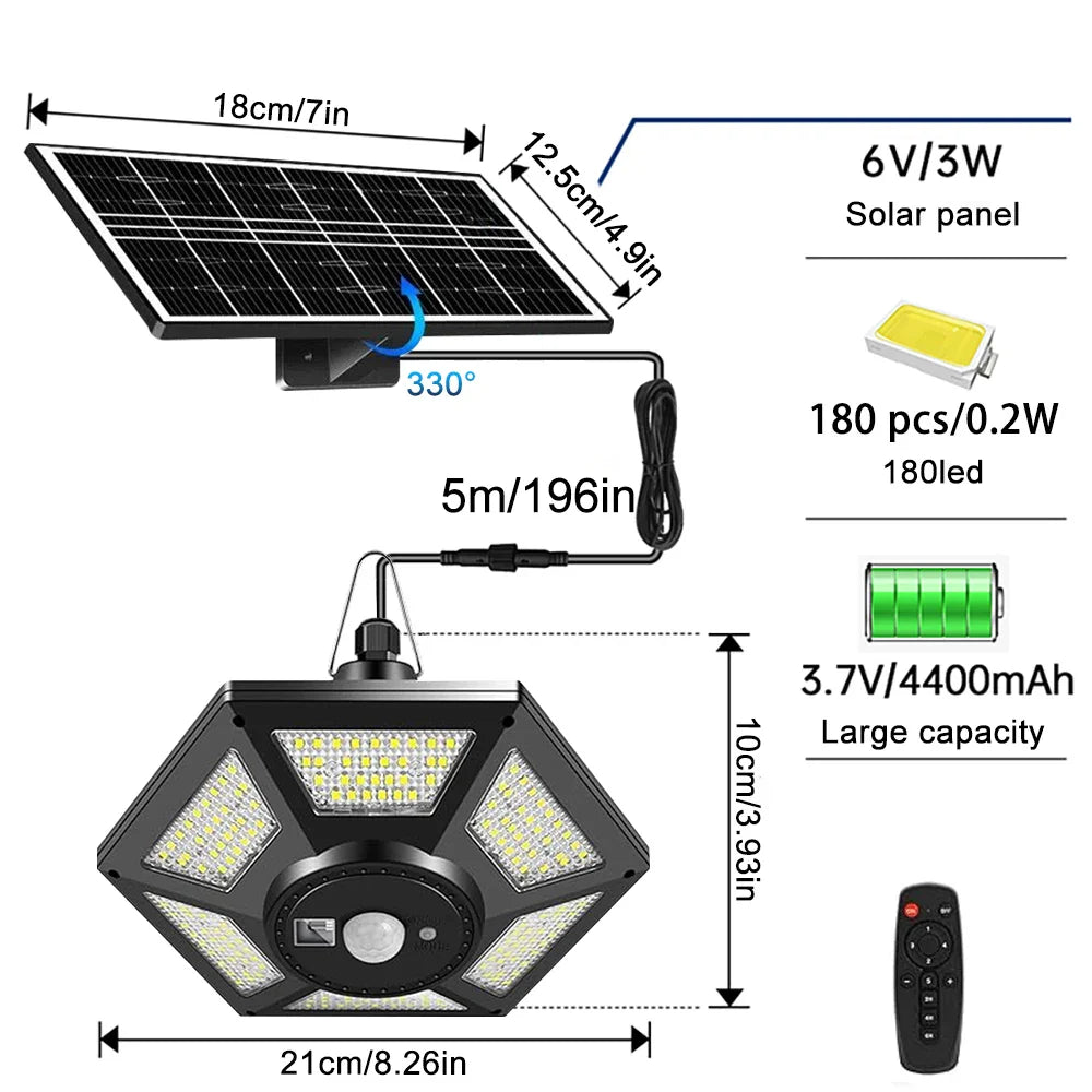 SoluxBeam Solar LED Lampe | 1200 Lumen | 228 LEDs | Bewegungsmelder & Fernbedienung | IP65