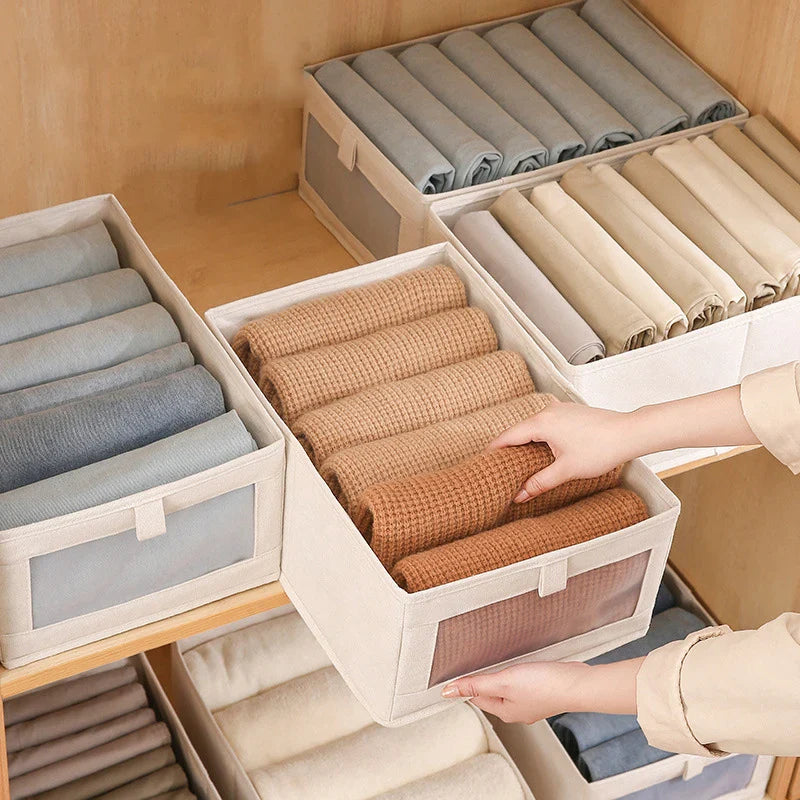 Boxvero Aufbewahrungsbox | Mit Sichtfenster & Faltbar | Atmungsaktiver Leinenstoff | In M, L, XL