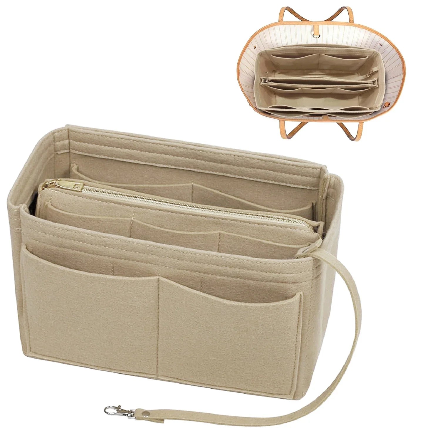 TidyLux | Handtaschen Organizer | 15 Fächer | Filz mit Metallreißverschluss