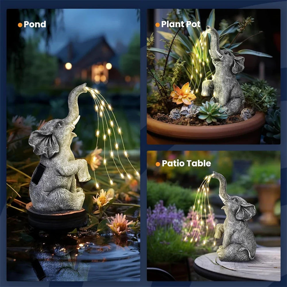 Elefanta Solar Gartenfigur | LED-Lichterkette | Symbolkraft & Stimmungsvolle Beleuchtung | Für Garten & Terrasse