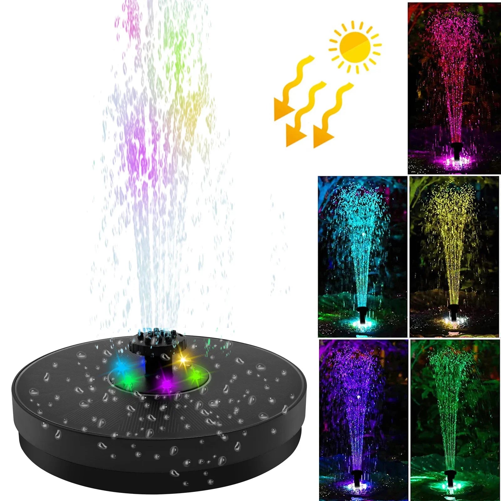 AquaSpark 36 | Solarbetriebener Springbrunnen | LED-Beleuchtung & 7 Fontänenaufsätze