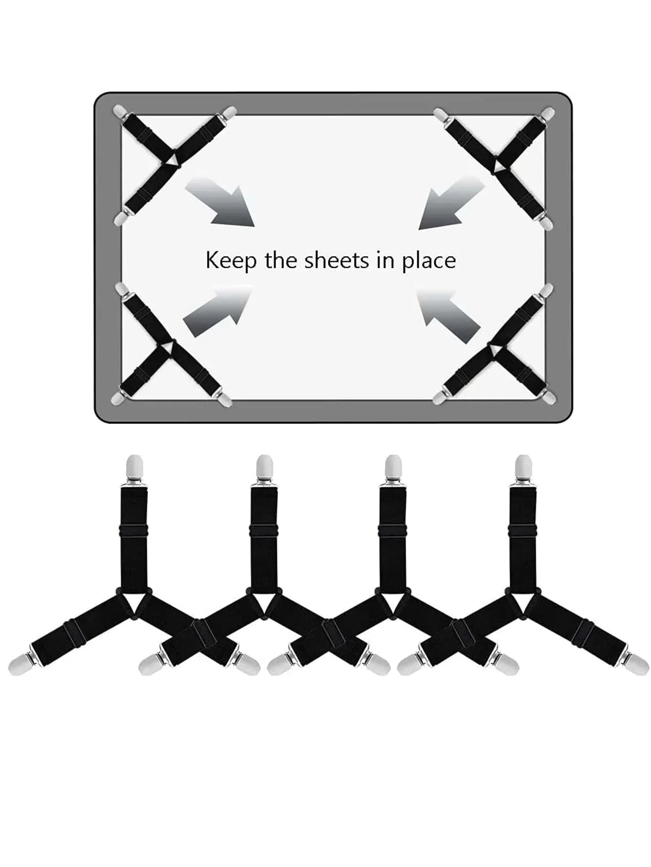 BedGrip | Spannbettlakenhalter Set | Längenverstellbar | Mit Metallschließe