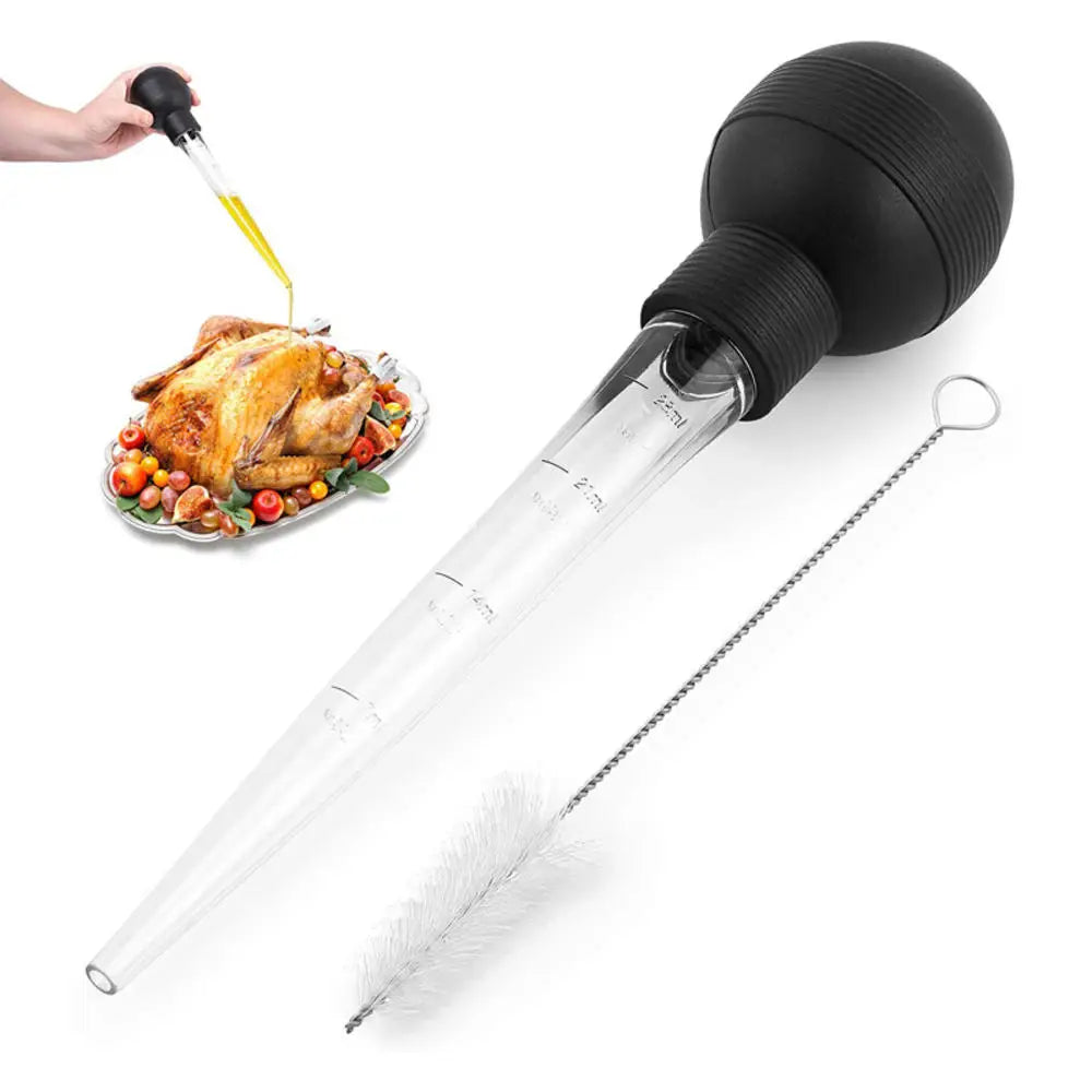 Flavora Bratenspritze | Mit 2 Nadeln & Reinigungsbürste | Für Flüssige & Dicke Marinaden | Edelstahl & Silikon