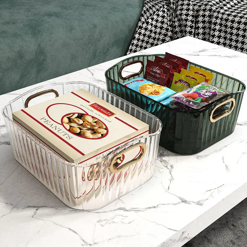 EleganceBox | Aufbewahrungsbox mit Diamantstruktur | Transparent & Goldakzente | 25x15x10 cm