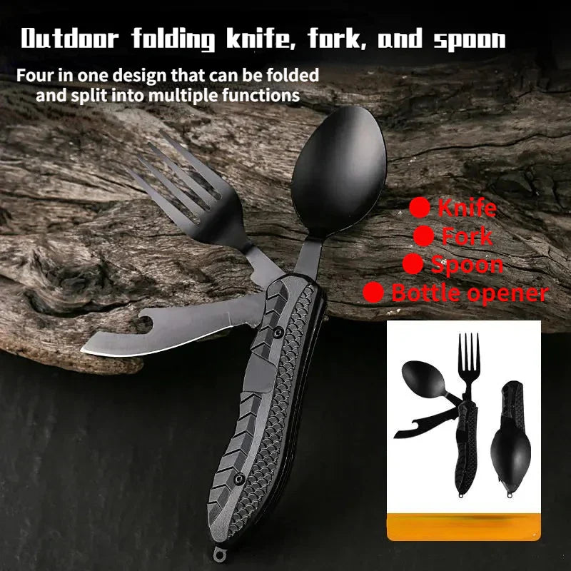 TrailTool 3-in-1 Besteck | Klappbar & Robust | Edelstahl mit Griff | Für Camping & Outdoor