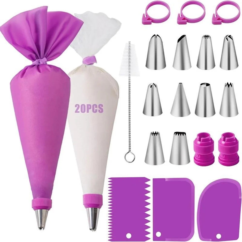 BakeMaster Dekor Set | Komplettes Set für Profis | 10 Spritztüllen & Silikonbeutel
