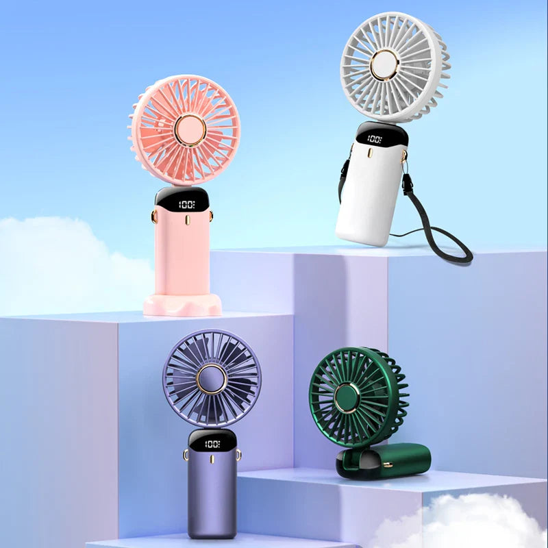 Airlio BreezeFlex | Mini-Ventilator 3-in-1 | Powerbank & LED-Display | 5 Windstufen | Tragbar & Verstellbar