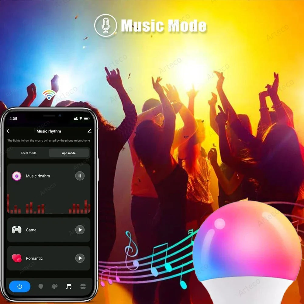 Glowion Bluetooth LED Lampe | RGB+CCT | App-gesteuert | E27 15W Dimmbar