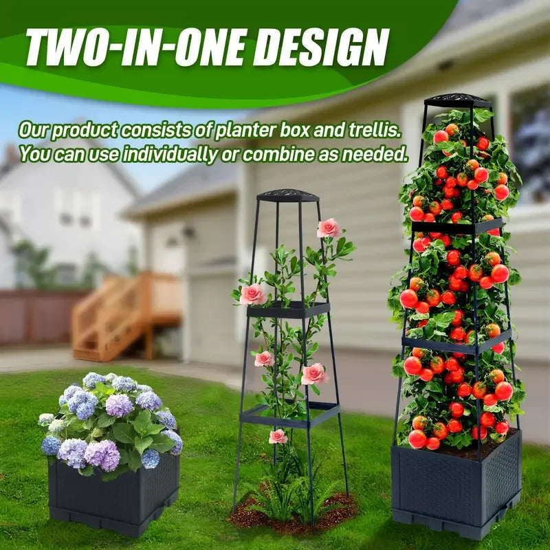 GardenPro VertiGrow Tower | Vertikales Hochbeet mit Rankhilfe | Für Gemüse & Kletterpflanzen | Mit Wasserreservoir