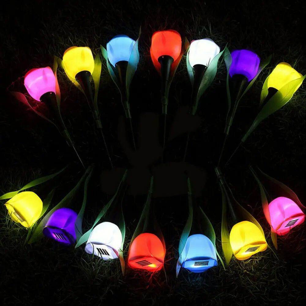 FloraRay Solar-Tulpenlicht | Romantisches Gartendekor | LED Blume mit Lichtsensor | Kabellos & Wetterfest | Für Beete, Wege & Balkon