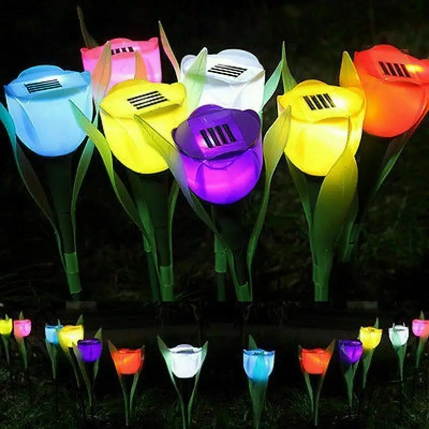 FloraRay Solar-Tulpenlicht | Romantisches Gartendekor | LED Blume mit Lichtsensor | Kabellos & Wetterfest | Für Beete, Wege & Balkon