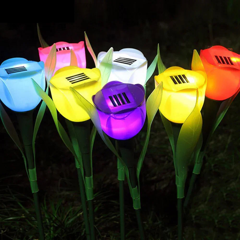 FloraRay Solar-Tulpenlicht | Romantisches Gartendekor | LED Blume mit Lichtsensor | Kabellos & Wetterfest | Für Beete, Wege & Balkon