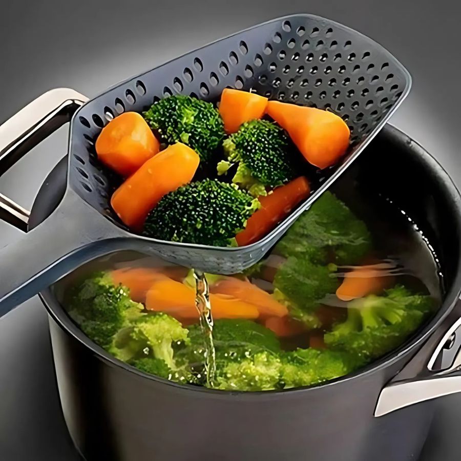 DrainyPro Küchenlöffel | Abgießen & Servieren in Einem | Hitzebeständig & Ergonomisch