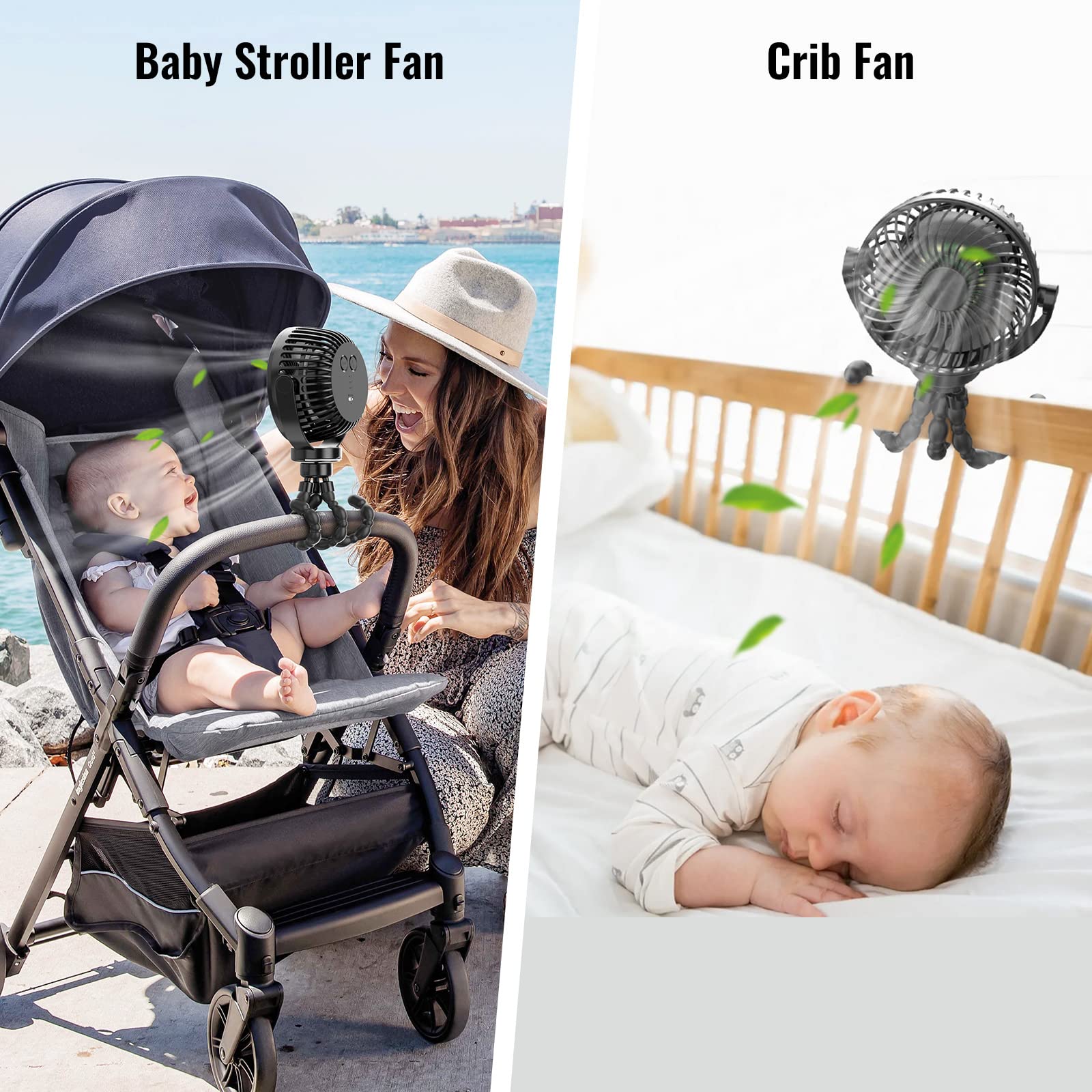 BreezeX | Akku-Ventilator 8000mAh | Tragbar, 360° drehbar & mit LED-Nachtlicht | 27 Std. Laufzeit