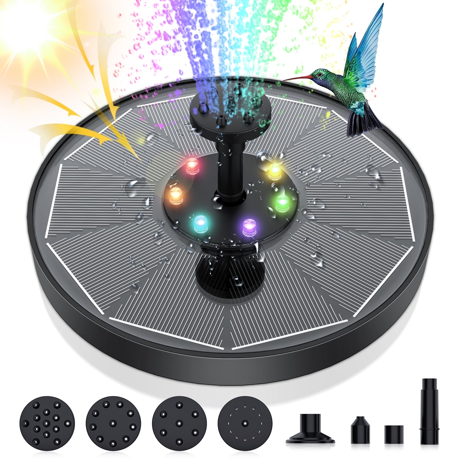 WaterGlow – Solarbrunnen mit LED & 4 Wasserstrahlmustern!