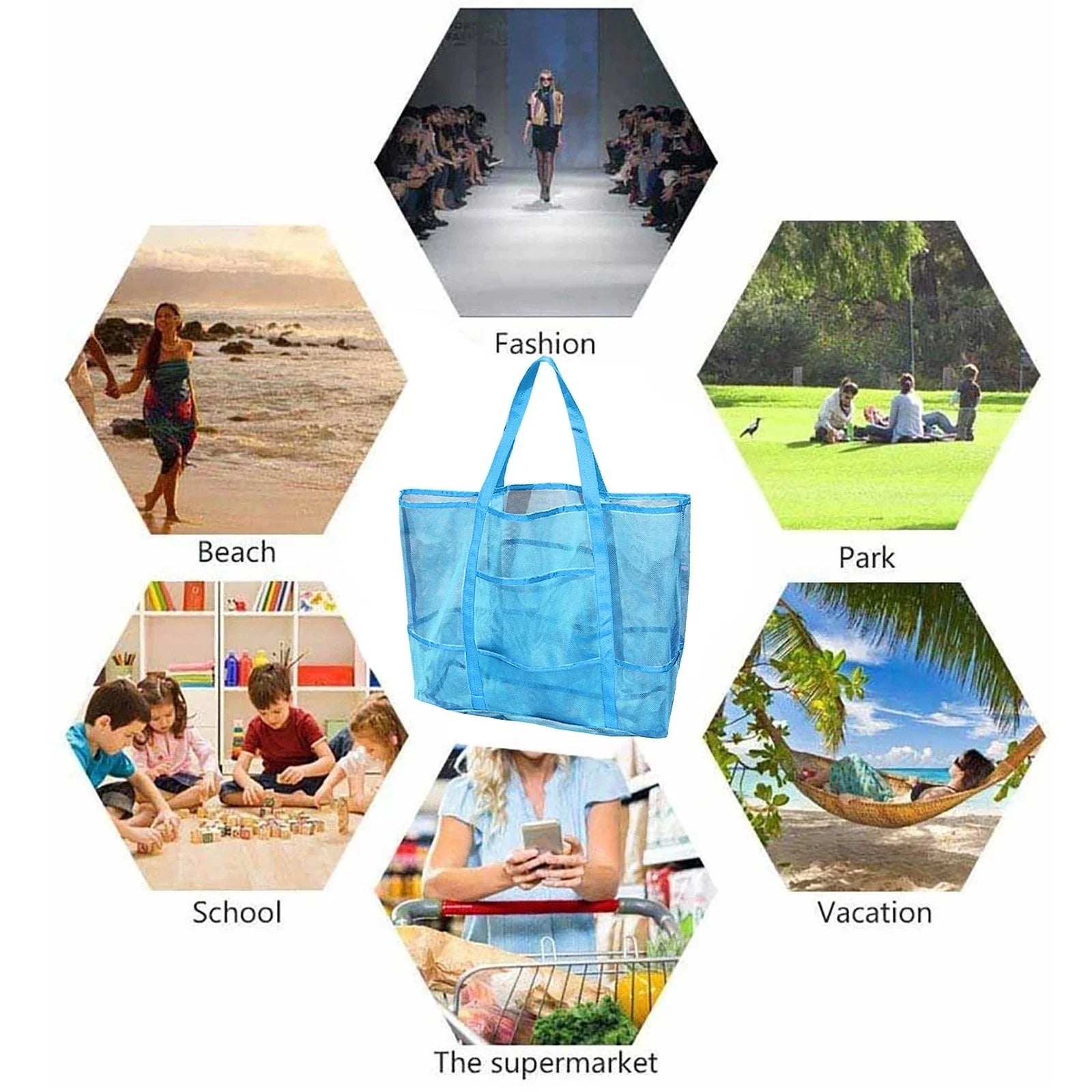 MarinaWave | Große Strandtasche | Wasserabweisend | 8 Außentaschen